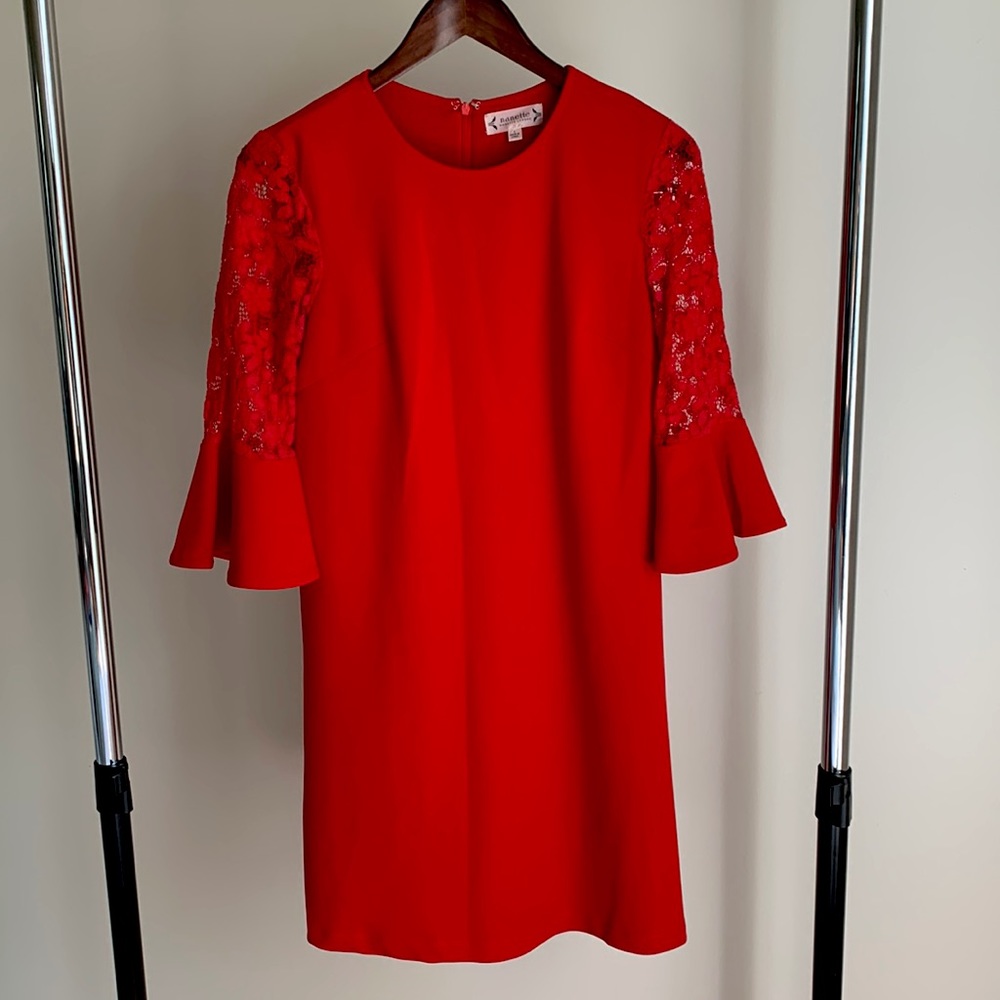Nanette by Nanette Lepore (size 4) red dress with ruffle 3/4 sleeves